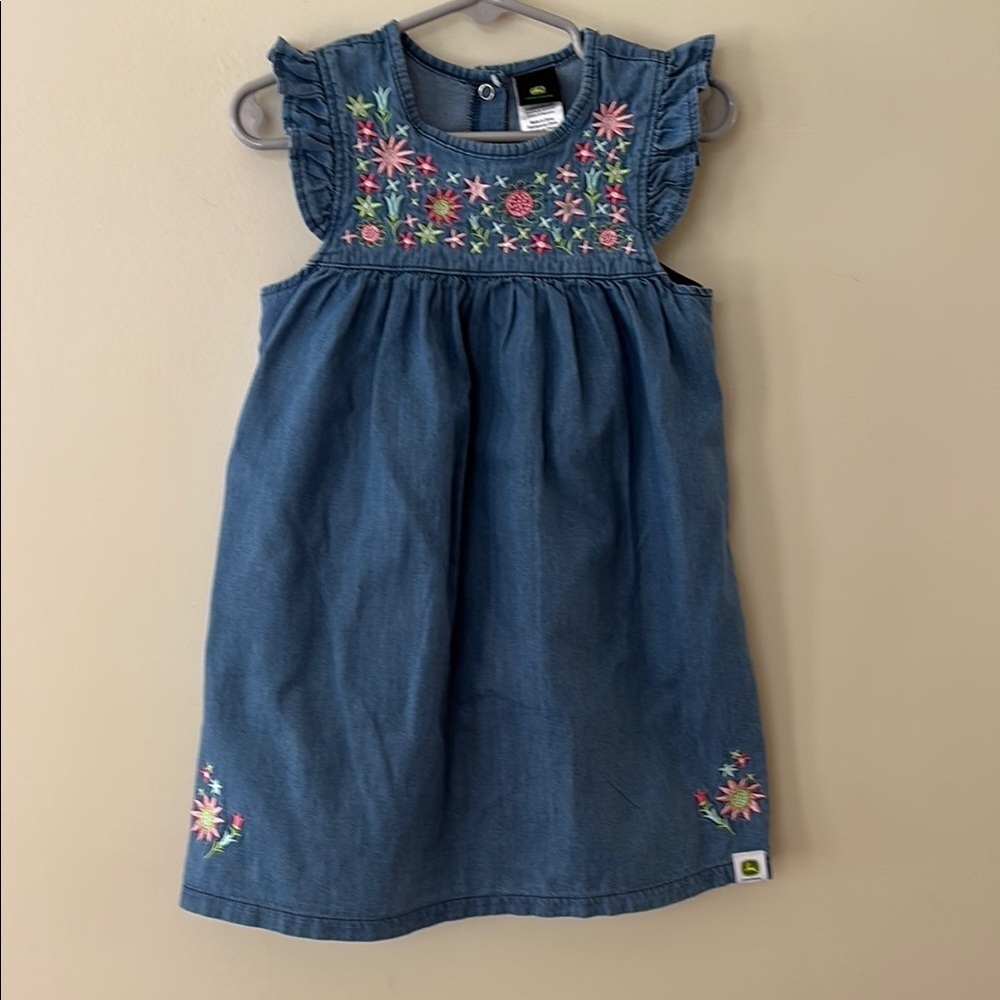 John Deere Girls Denim Dress With Embroidery On Bodice & Bottom Size 4T